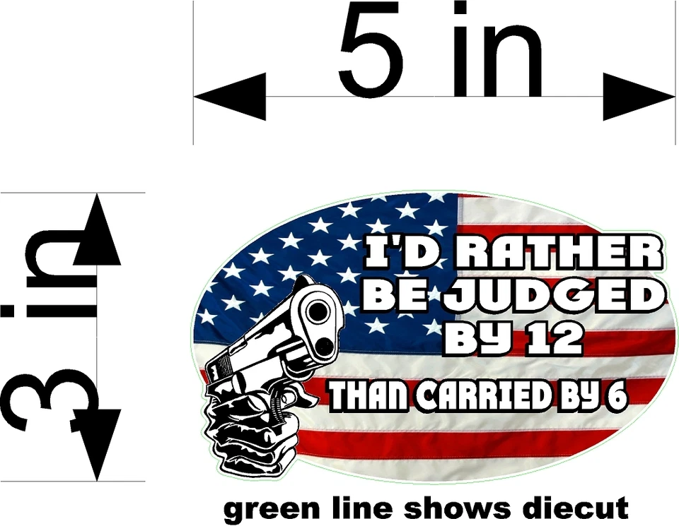 BIGGYGRAPHICS ID RATHER BE JUDGED BY 12 THAN CARRIED BY 6 GUN AMERICAN FLAG OVAL DECAL NEW!