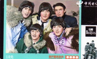 China tolle schöne Telefonkarte The Beatles alle 4 als Gruppe "Die Pilzköpfe"/2