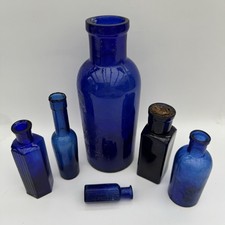 Antique Old Blue Chemist Bottles Group Vintage Colbalt Poison Lovely  Display 