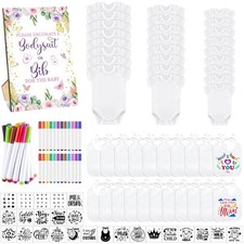 Panitay 100 Pcs White Baby Bodysuits Bibs Kit 25 Guests, Butterfly