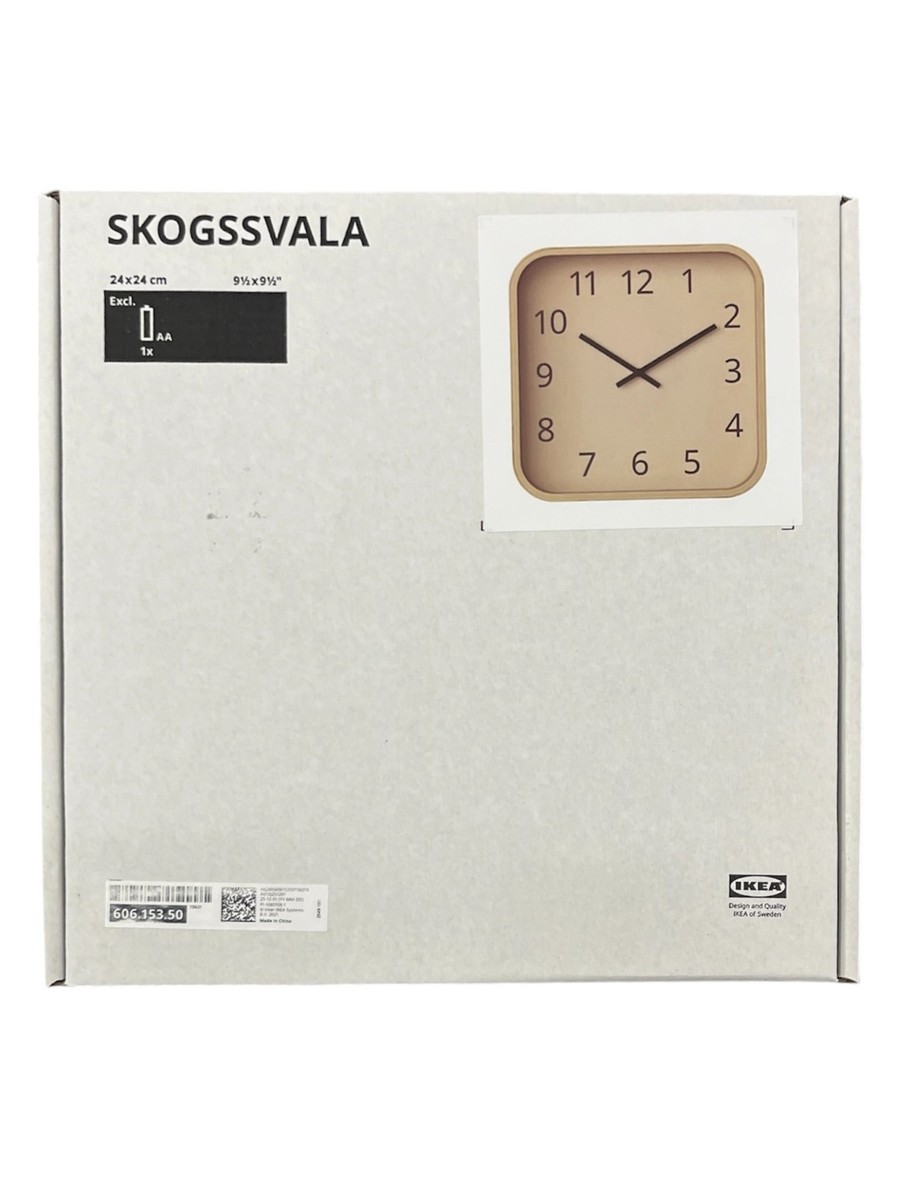 New IKEA SKOGSSVALA Wall Clock Oak Veneer 24x24 cm (9 ½x9 ½