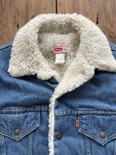 1970 s Levi's Sherpa Lined Denim Trucker Jacket Orange Tab Size 40 USA Made