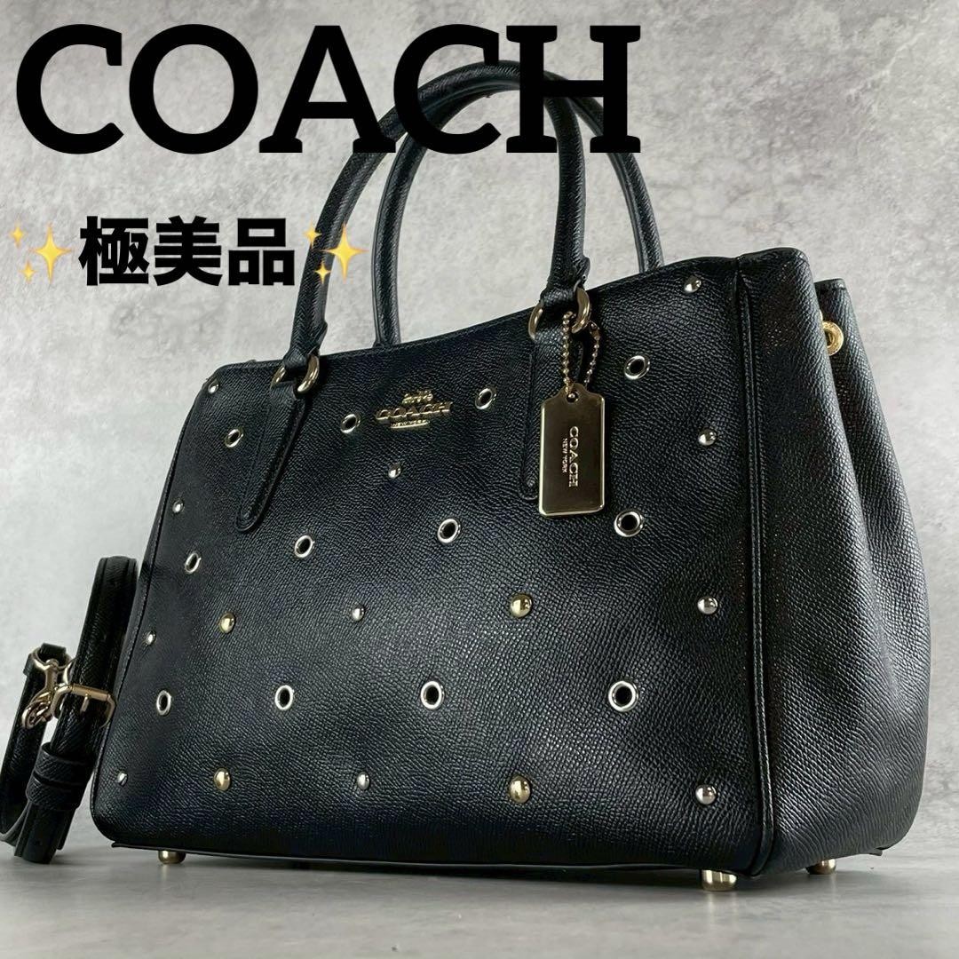 Coach Sally Black Leather Tote with Studs 2-Way Large Capacity M703