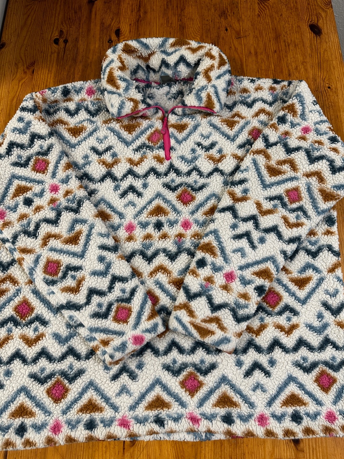 Eddie Bauer Women Fleece 1/4 zip Pullover Southwestern Cream Sweatshirt XL