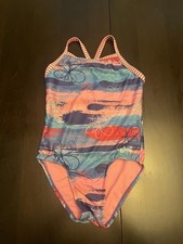 Girls Dolfin Uglies Sz 12one Piece Multicolored Swimsuit Pink and Blue Design