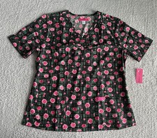 Koi Betsey Johnson Scrub Top Women  s Sz XL Gray Cozy Roses Floral Nursing