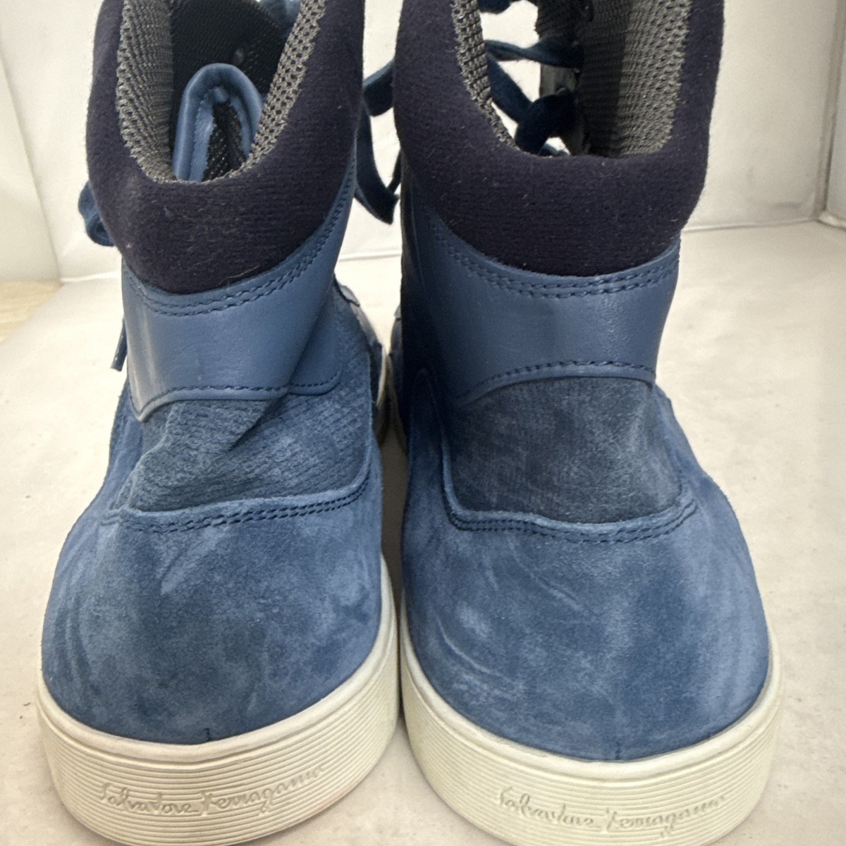 Salvatore Ferragamo Navy Denim High-Top Sneakers with Gold Gancini Salvatore Ferragamo 2021 Comfortable Sneakers Braided  main image 2