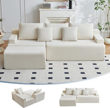 L-Shaped Cloud Couch, Comfy Modular Sofa with Memory Foam, Beige
