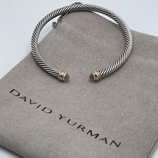 David Yurman 4mm Sterling Silver Morganite & 18K Rose Gold Cable Cuff Bracelet