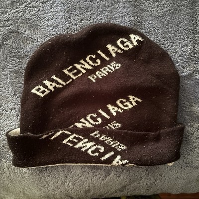 Balenciaga Black Knit Logo Print Beanie Winter Ski Hat Unisex