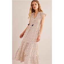 Boden US 6 Jersey Knit Tiered Garden Maxi Dress Quilt Star Cotton Modal Tassel S