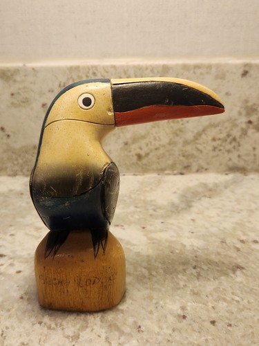 Vintage Hand Carved Wooden Toucan Bird Figurine Folk Art Hand Painted