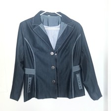 Dark Denim Blazer Jacket with Contrast Stitching and Button Details M