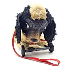 Vintage 1950s Rushton Style Plush Rubber Face Dog on Wheels – Pull Toy