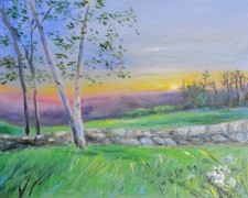 original acrylic painting sun and tree landscape country sunset expressive CT