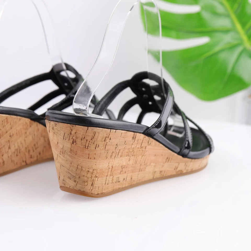 Sandalias Cole Haan para mujer talla 10B charol negro cuña corcho tanga D41526 Foto 3 de 4