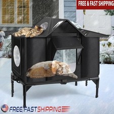Weatherproof Insulated Cat House Escape Door Elevated Design Outdoor Cats Large