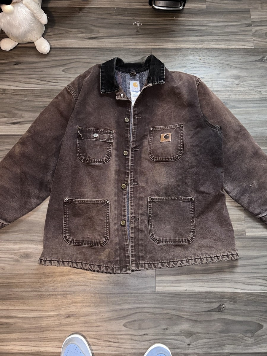 Vintage Carhartt C02 DKB Chore Coat Size XL Blanket Lined Jacket