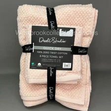 8pc Set Dwell Studios 4 BATH TOWELS 4 WASHCLOTHS Textured Cotton ~ BLUSH