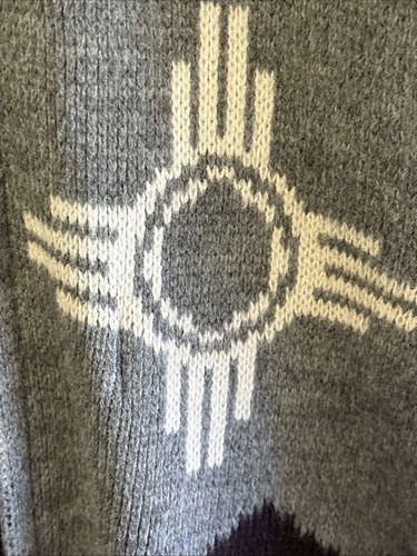Vintage Tejidos Wool Aztec Sweater Men's Size L Gray Full Zip Pockets Alpaca - Picture 7 of 11