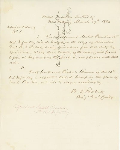 Benjamin S. Roberts – Civil War Special Orders Document Aide-de-Camp Assignment