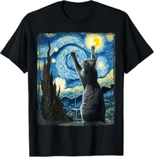BEST! Painting Starry Dark Night Style Artistic Russian Blue Cat Tee Size S-3XL