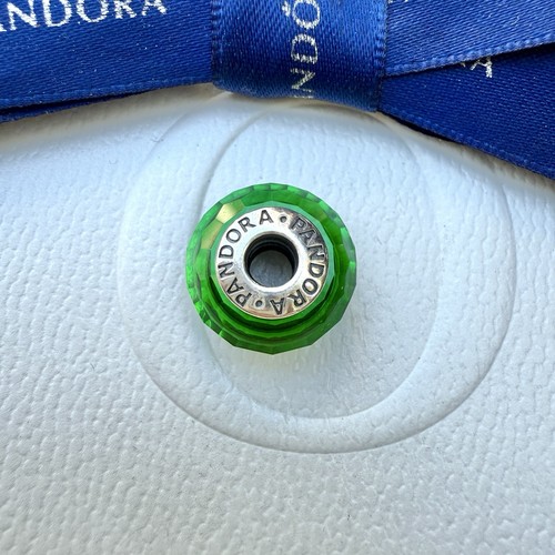 Authentic Pandora Silver Green Faceted Murano Glass Charm #791619 - Picture 4 of 5