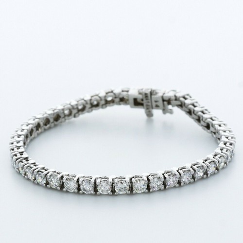 Tennisarmband 10 kt TW H VS2 rund natürliche zertifizierte Diamanten 14 K Gold Korb - Bild 2 von 4