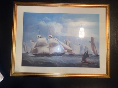 LANDHAUS großes Vintage Schiff Bild Druck Segelboot Kunst Oka Indien Jane