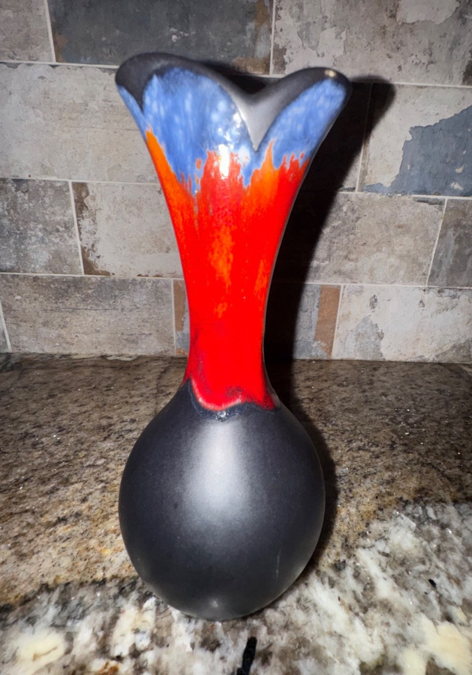 Vintage Haeger Art Pottery Black Mystique Orange Red Lava Drip MCM Vase #4001