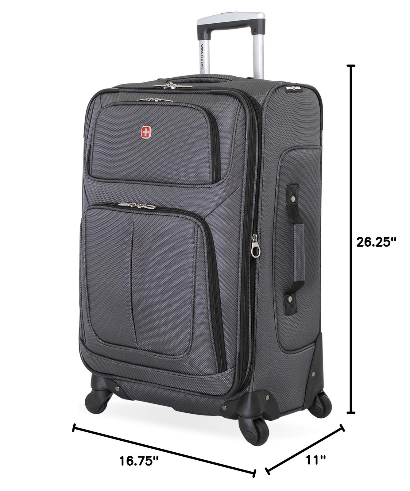 SwissGear Sion Softside Expandable Luggage, Dark Grey, Checked-Medium 25-Inch