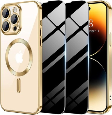 Magnetic Case for iPhone 14 Pro Max with 2 Privacy Screen Protector, Gold