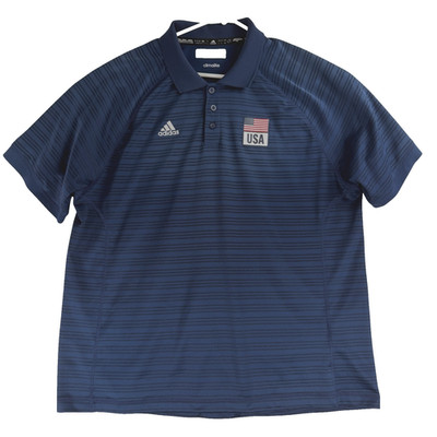 Team USA Polo Shirt Mens Large Blue Olympic Adidas Climalite American Flag