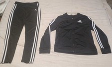 Adidas Black Hoodie Long Sleeve Shirt Full Zip Sweater, Pants Kids Youth Size L