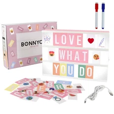 BONNYCO Pink Cinema Light Box with 400 Letters, Emojis, 2 Markers. Led Light Box