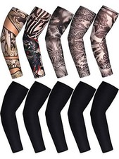 10 Pairs Arm Tattoo Sleeves for Men UV Sun Protection Arm Flame Style