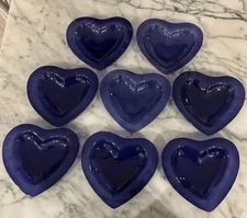 Set of 8 Signed Dated Annieglass Purple Violet Heart Shallow Bowls  Blown Glass