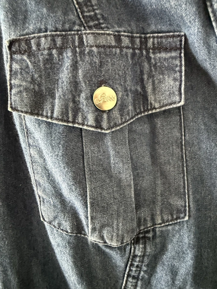 Guess Womens Button Down Roll Tab Sleeves Blue 100% Cotton Midi Dress Size Large - Image 4 of 4