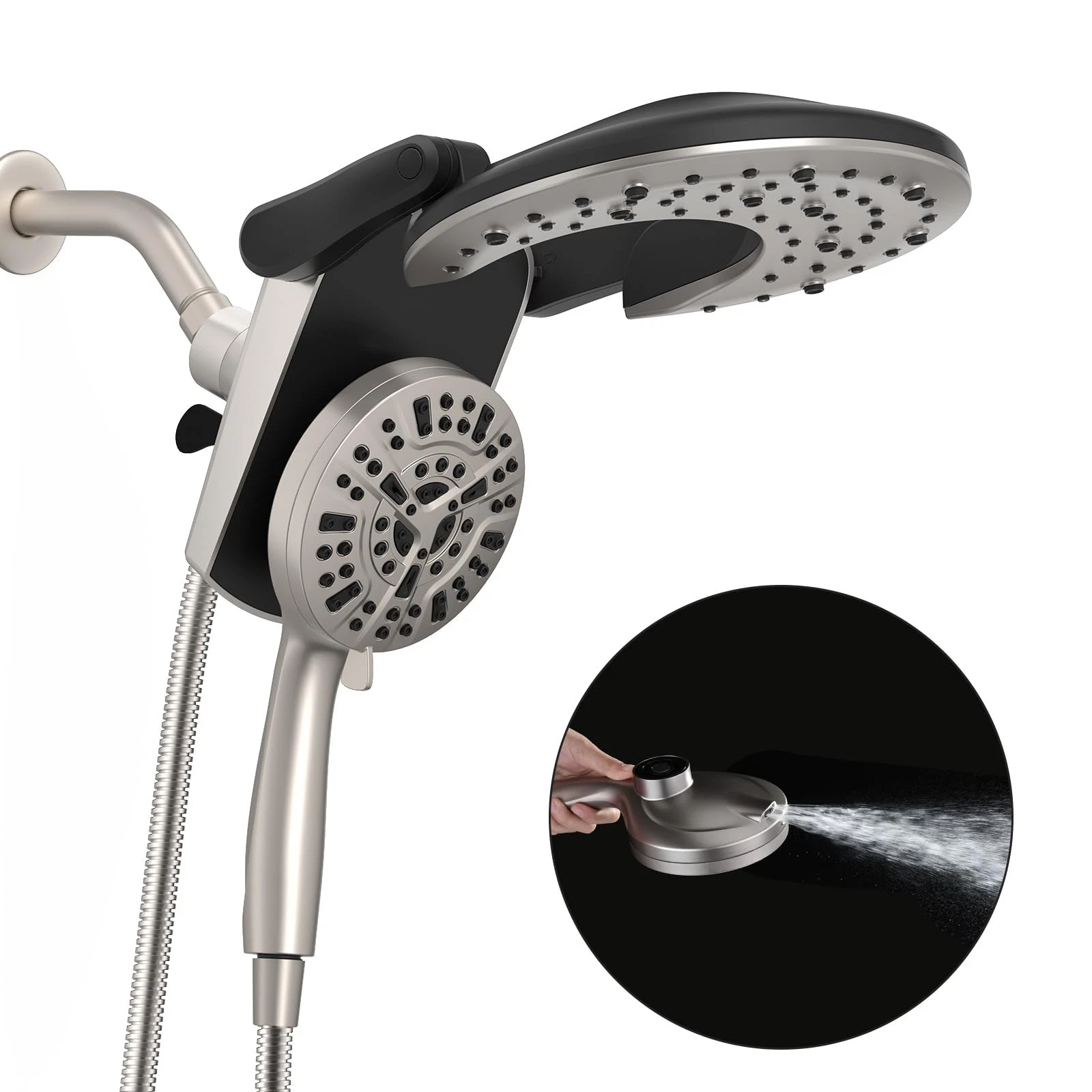 Rain Shower Head with Handheld: Foldable High Pressure Heads Nickel