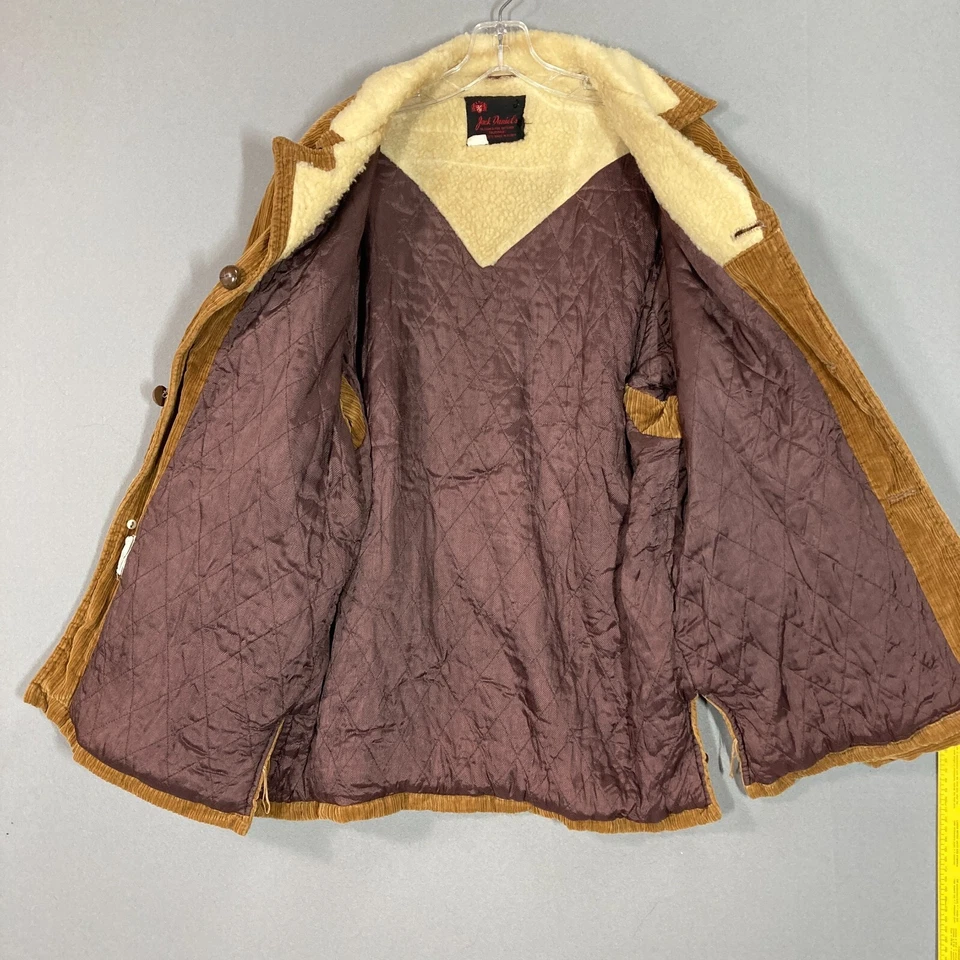 Chaqueta de pana forrada Sherpa sintética vintage años 70 abrigo rancho para hombre M/L marrón occidental Foto 2 de 4