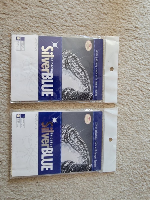 Silver Blue, silver polishing cloth, lot of 2, large 22cm x 32cm