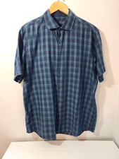 Tasso Elba Men 100 Cotton Button Up Shirt Size XL 17.5 Blue Green Plaid Casual