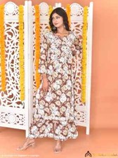 Brown Mulmul Cotton Chikankari Kurta Palazzo Set Lucknow Chikankari Handmade Set