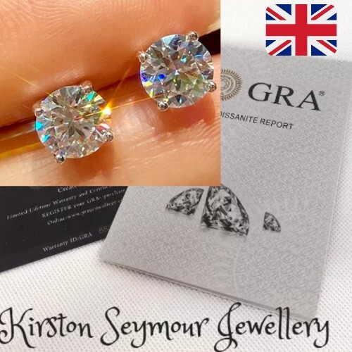 3 Karat Moissanit Ohrstecker 14K Weißgold auf 925 Stirling Silber VVS1 Geschenkbox