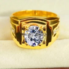 Moissanite Oval Cut With 925 Sterling Silver Gold Plated Ring For Men's #B279 *