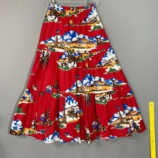 Vintage Western Rodeo Cowboy Tiered Long Bucking Horse Skirt Red Size Small