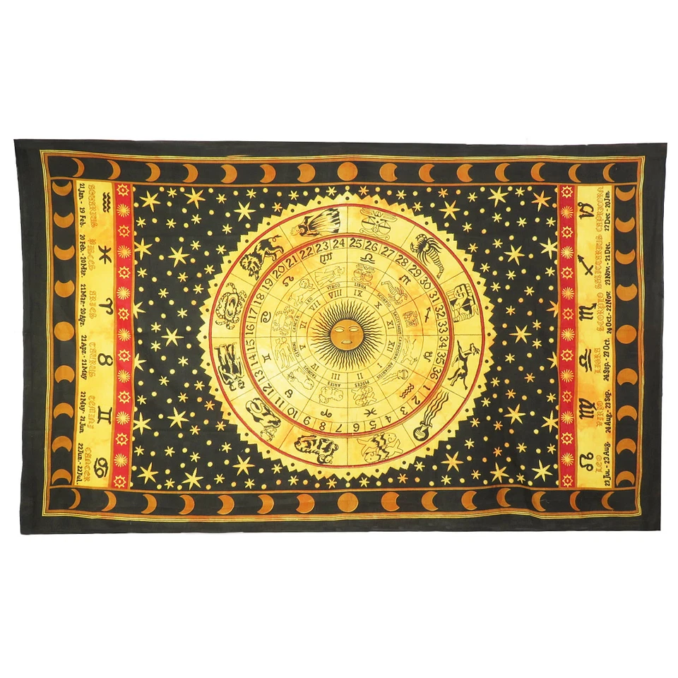 Indian Hippie Bohemian Horoscope Zodiac Wall Hanging Tapestry Twin Size Bedsheet - Image 3 of 4