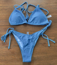Shein 2 Piece Bikini Size Medium Teal Blue Triangle Top Tie New in Package