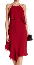 Laundry ~ Red Diagonal Ruffle Hem Halter Neck Cross Strap Party Dress 6 NEW $195