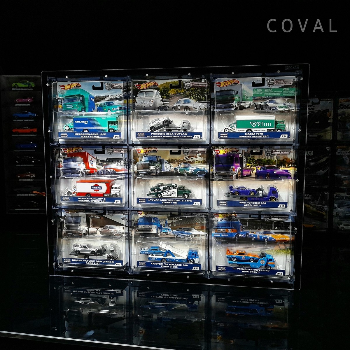 CXF-303B Acrylic Wall Display for 3 x 3 Carded Team Transport Premium Hot Wheels CXF-303B Acrylic Wall Display for 3 x 3 Carded Team Transport Premium Hot Wheels